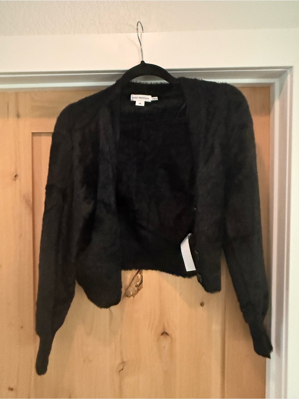 Good American Black Fuzzy Open-Front Cardigan